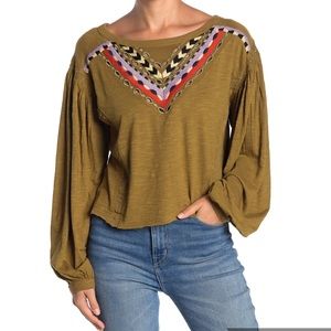Free people hand me down embroidered top XS